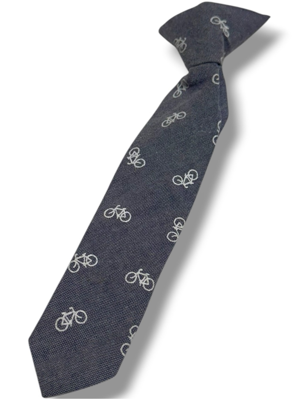 Toddler Boys Bicycle Print Clip On Necktie Navy Blue White Pre-Tied Tie 8.5"